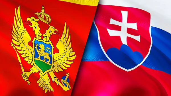 Чорногорія Словацькі Прапори Waving Flag Прапор Чорногорії Прапор Словаччини Фото — стокове фото