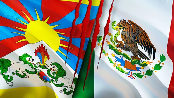 Tibet and Mexico flags. 3D Waving flag design. Tibet Mexico flag, picture, wallpaper. Tibet vs Mexico image,3D rendering. Tibet Mexico relations alliance and Trade,travel,tourism concep