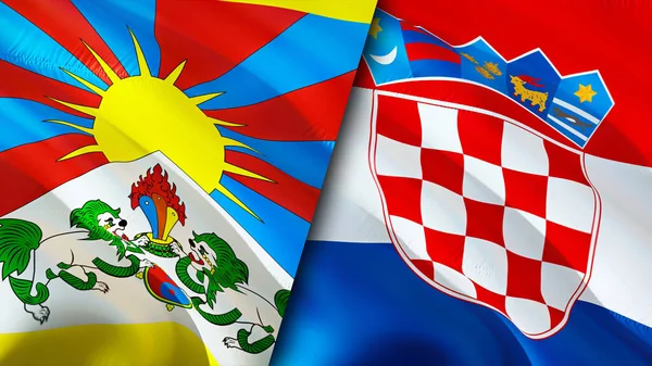 Tibet and Croatia flags with scar concept. Waving flag,3D rendering. Tibet and Croatia conflict concept. Tibet Croatia relations concept. flag of Tibet and Croatia crisis,war, attack concep