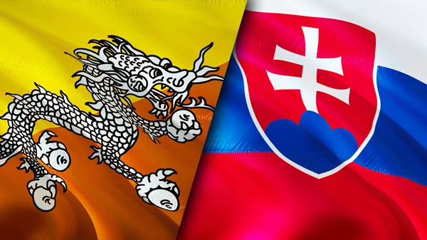 Flaggorna Bhutan Och Slovakien Viftande Flagga Design Bhutan Slovakien Flagga — Stockfoto