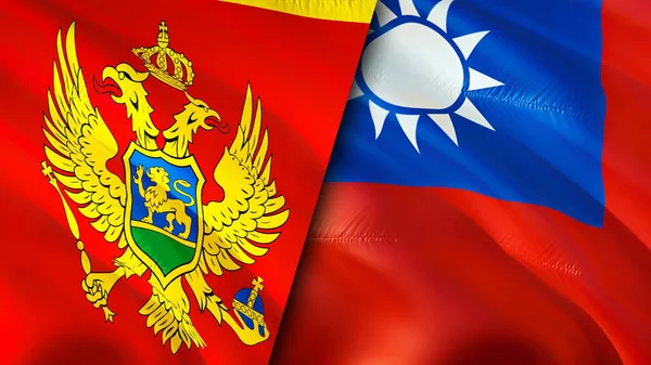 Montenegro and Taiwan flags. 3D Waving flag design. Montenegro Taiwan flag, picture, wallpaper. Montenegro vs Taiwan image,3D rendering. Montenegro Taiwan relations alliance and Trade,travel,touris