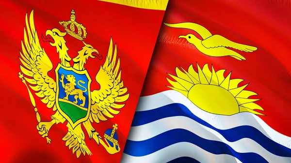 Karadağ ve Kiribati bayrakları. 3 boyutlu dalgalanan bayrak tasarımı. Karadağ Kiribati bayrağı, resim, duvar kağıdı. Karadağ Kiribati 'ye karşı, görüntü 3 boyutlu. Karadağ Kiribati ilişkileri bir ittifak
