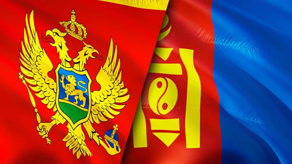 Montenegró Mongólia Zászlói Integető Zászló Design Montenegró Mongólia Zászló Kép — Stock Fotó