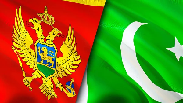 Montenegro and Pakistan flags. 3D Waving flag design. Montenegro Pakistan flag, picture, wallpaper. Montenegro vs Pakistan image,3D rendering. Montenegro Pakistan relations alliance an