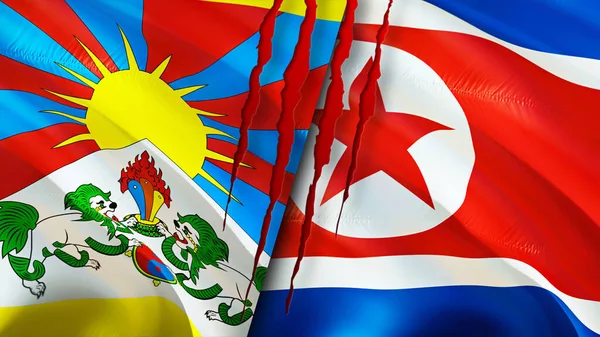 Tibet and North Korea flags. 3D Waving flag design. Tibet North Korea flag, picture, wallpaper. Tibet vs North Korea image,3D rendering. Tibet North Korea relations alliance and Trade,travel,touris