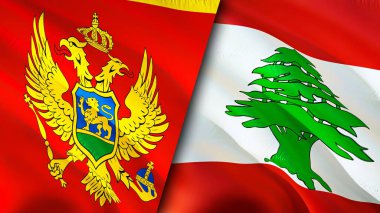Karadağ ve Lübnan bayrakları. 3 boyutlu dalgalanan bayrak tasarımı. Karadağ bayrağı, resmi, duvar kağıdı. Karadağ, Lübnan 'a karşı, görüntü 3D. Karadağ Lübnan ilişkileri ittifakı