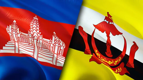 Bandeiras Camboja Brunei Acenando Design Bandeira Camboja Brunei Bandeira Imagem — Fotografia de Stock