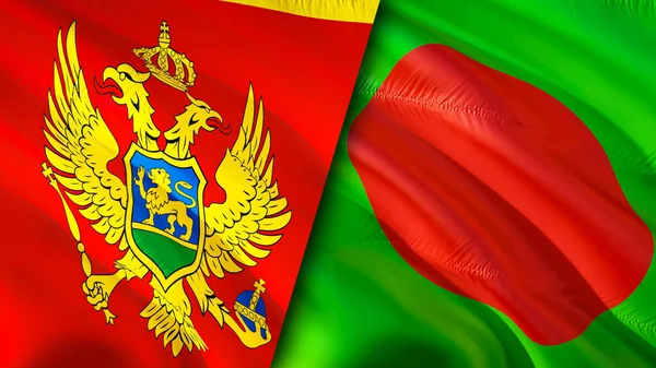 Montenegro and Bangladesh flags. 3D Waving flag design. Montenegro Bangladesh flag, picture, wallpaper. Montenegro vs Bangladesh image,3D rendering. Montenegro Bangladesh relations alliance an