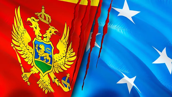 Montenegró Mikronézia Zászlók Hegkoncepcióval Lengő Zászló Renderelés Montenegró Mikronézia Konfliktuskoncepciója — Stock Fotó