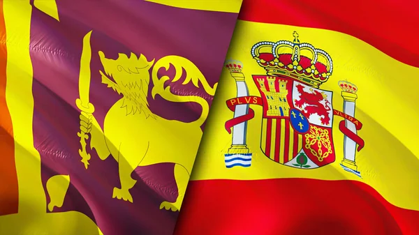 Sri Lanka and Spain flags. 3D Waving flag design. Sri Lanka Spain flag, picture, wallpaper. Sri Lanka vs Spain image,3D rendering. Sri Lanka Spain relations alliance and Trade,travel,tourism concep