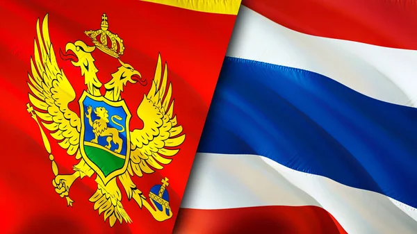 Bandiere Montenegro Thailandia Progettazione Bandiera Sventolante Montenegro Thailandia Bandiera Immagine — Foto Stock