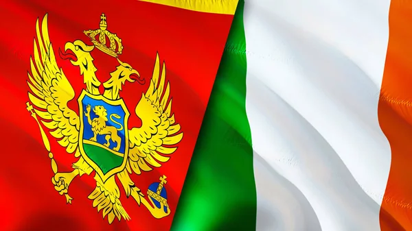 Montenegró Írország Zászlói Integető Zászló Design Montenegró Írország Zászló Kép — Stock Fotó