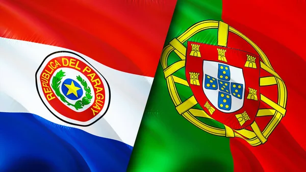 パラグアイとポルトガルの国旗 3D波動旗のデザイン パラグアイのポルトガル国旗 パラグアイ対ポルトガルの画像 3Dレンダリング パラグアイポルトガル関係と貿易 ツアー — ストック写真