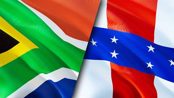 South Africa and Netherlands Antilles flags. 3D Waving flag design. South Africa Netherlands Antilles flag, picture, wallpaper. South Africa vs Netherlands Antilles image,3D rendering. South Afric