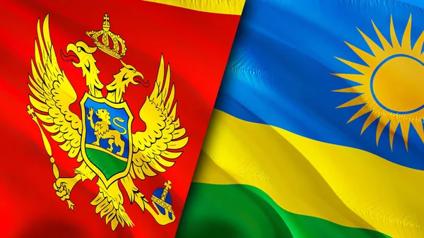Montenegro and Rwanda flags. 3D Waving flag design. Montenegro Rwanda flag, picture, wallpaper. Montenegro vs Rwanda image,3D rendering. Montenegro Rwanda relations alliance and Trade,travel,touris