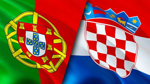Portugal and Croatia flags. 3D Waving flag design. Portugal Croatia flag, picture, wallpaper. Portugal vs Croatia image,3D rendering. Portugal Croatia relations alliance and Trade,travel,touris