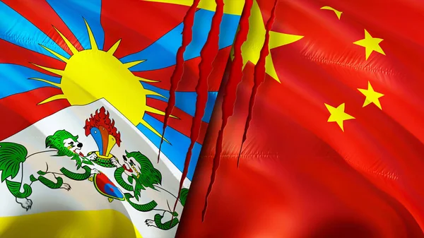 Tibet and China flags. 3D Waving flag design. Tibet China flag, picture, wallpaper. Tibet vs China image,3D rendering. Tibet China relations alliance and Trade,travel,tourism concep