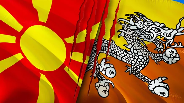 Yara Izi Kavramına Sahip Kuzey Makedonya Butan Bayrakları Dalgalanan Bayrak — Stok fotoğraf