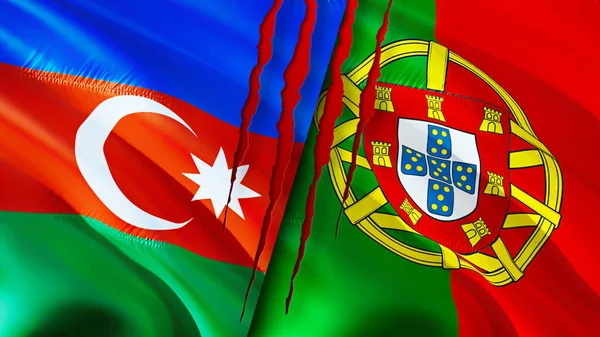 Bandiere Azerbaigian Portogallo Con Concetto Cicatrice Bandiera Sventolante Rendering Azerbaigian — Foto Stock