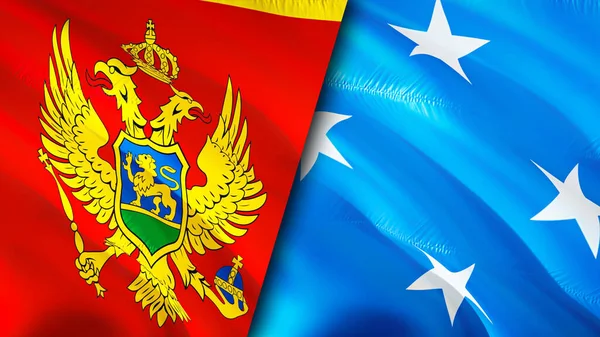 Montenegró Mikronézia Zászlói Integető Zászló Design Montenegró Mikronézia Zászló Kép — Stock Fotó