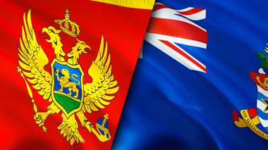 Karadağ ve Cayman Adaları bayrakları. 3 boyutlu dalgalanan bayrak tasarımı. Karadağ Cayman Adaları bayrağı, resmi, duvar kağıdı. Karadağ, Cayman Adaları 'na karşı, görüntü 3D. Karadağ Cayman Adaları ilişkileri