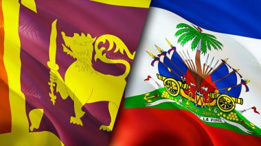 Sri Lanka ve Haiti bayrakları. 3 boyutlu dalgalanan bayrak tasarımı. Sri Lanka Haiti bayrağı, resim, duvar kağıdı. Sri Lanka, Haiti görüntüsüne karşı, 3D görüntüleme. Sri Lanka Haiti ilişkileri ittifak ve ticaret, seyahat, turizm konsepti