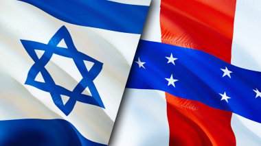 İsrail ve Hollanda Antilleri bayrakları. 3 boyutlu dalgalanan bayrak tasarımı. İsrail Hollanda Antilleri bayrağı, resim, duvar kağıdı. İsrail, Hollanda Antilleri 'ne karşı. Görüntü 3D. İsrail Hollanda AntilleriName