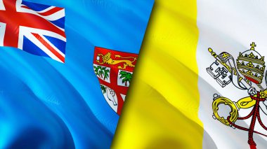 Fiji ve Vatikan bayrakları. 3 boyutlu dalgalanan bayrak tasarımı. Fiji Vatikan bayrağı, resim, duvar kağıdı. Fiji, Vatikan 'a karşı, görüntü 3 boyutlu. Fiji Vatikan ilişkileri ittifak ve ticaret, seyahat, turizm konsepti