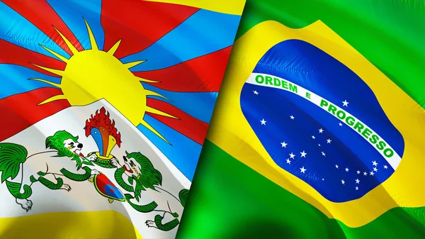 Tibet and Brazil flags with scar concept. Waving flag,3D rendering. Tibet and Brazil conflict concept. Tibet Brazil relations concept. flag of Tibet and Brazil crisis,war, attack concep