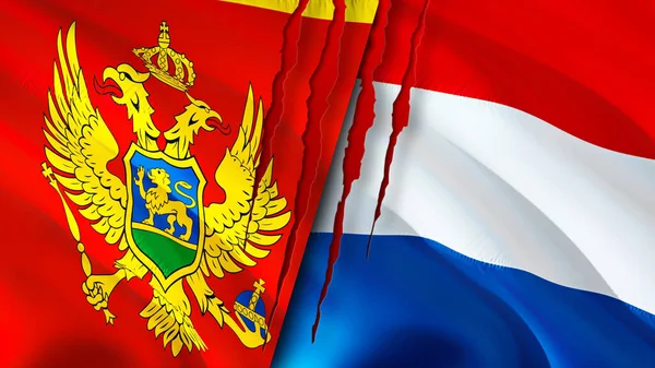 Montenegro Paesi Bassi Bandiere Con Concetto Cicatrice Bandiera Sventolante Rendering — Foto Stock