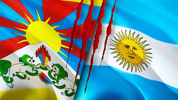 Tibet and Argentina flags. 3D Waving flag design. Tibet Argentina flag, picture, wallpaper. Tibet vs Argentina image,3D rendering. Tibet Argentina relations alliance and Trade,travel,tourism concep