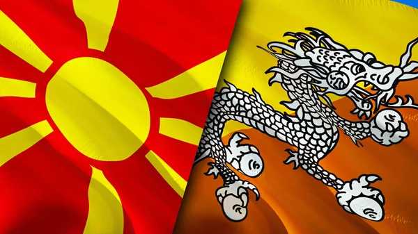 Kuzey Makedonya Butan Bayrakları Boyutlu Dalgalanan Bayrak Tasarımı Kuzey Makedonya — Stok fotoğraf