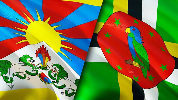 Banderas Tíbet Dominica Con Concepto Cicatriz Bandera Ondeante Representación Concepto —  Fotos de Stock