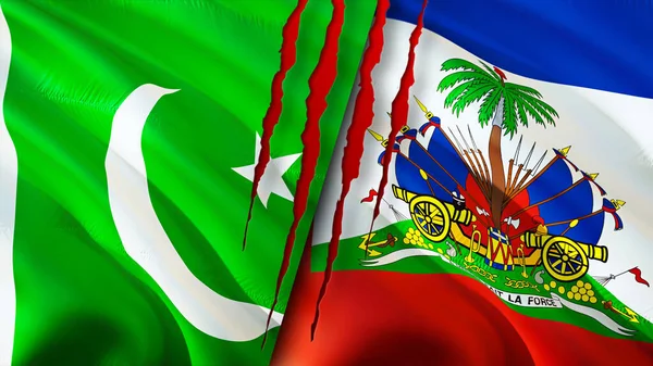Πακιστάν Και Αϊτή Σημαίες Έννοια Ουλή Κυματιστή Σημαία Τρισδιάστατη Απόδοση — Φωτογραφία Αρχείου