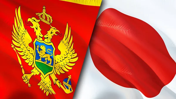 Montenegro and Japan flags. 3D Waving flag design. Montenegro Japan flag, picture, wallpaper. Montenegro vs Japan image,3D rendering. Montenegro Japan relations alliance and Trade,travel,touris