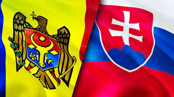 Flaggorna Moldavien Och Slovakien Viftande Flagga Design Moldavien Slovakien Flagga — Stockfoto