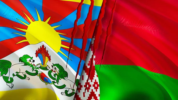 Tibet and Belarus flags. 3D Waving flag design. Tibet Belarus flag, picture, wallpaper. Tibet vs Belarus image,3D rendering. Tibet Belarus relations alliance and Trade,travel,tourism concep