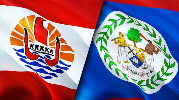 French Polynesia and Belize flags. 3D Waving flag design. French Polynesia Belize flag, picture, wallpaper. French Polynesia vs Belize image,3D rendering. French Polynesia Belize relations allianc