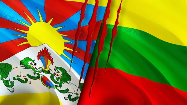 Tibet and Lithuania flags. 3D Waving flag design. Tibet Lithuania flag, picture, wallpaper. Tibet vs Lithuania image,3D rendering. Tibet Lithuania relations alliance and Trade,travel,tourism concep