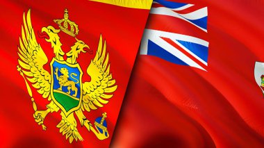 Karadağ ve Bermuda bayrakları. 3 boyutlu dalgalanan bayrak tasarımı. Karadağ Bermuda bayrağı, resim, duvar kağıdı. Karadağ, Bermuda 'ya karşı, görüntü 3 boyutlu. Karadağ Bermuda ilişkileri bir ittifak