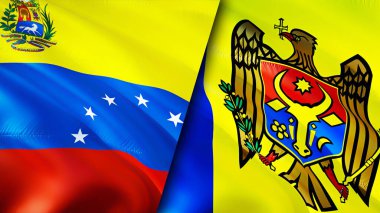 Venezuela ve Moldova bayrakları. 3 boyutlu dalgalanan bayrak tasarımı. Venezuela Moldova bayrağı, resim, duvar kağıdı. Venezuela, Moldova görüntüsüne karşı, 3 boyutlu görüntüleme. Venezuela Moldova ilişkileri ittifak ve ticaret, seyahat, turnuva
