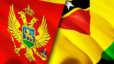 Karadağ ve Nevis Adası bayrakları. 3 boyutlu dalgalanan bayrak tasarımı. Karadağ Nevis Adası bayrağı, resmi, duvar kağıdı. Karadağ, Nevis Island 'a karşı, görüntü 3 boyutlu. Karadağ Nevis Adası ilişkileri ittifak halinde