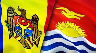 Moldova ve Kiribati bayrakları. 3 boyutlu dalgalanan bayrak tasarımı. Moldova Kiribati bayrağı, resim, duvar kağıdı. Moldova Kiribati 'ye karşı, görüntü 3 boyutlu. Moldova Kiribati ilişkileri ittifak ve ticaret, seyahat, turnuva