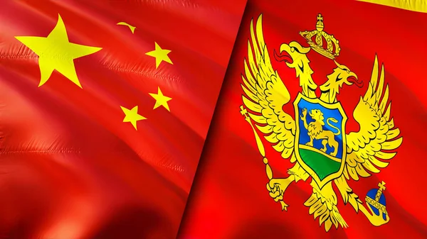 Флаги Китая Черногории Wawing Дизайн Флага Флаг Черногории Фото Обои — стоковое фото