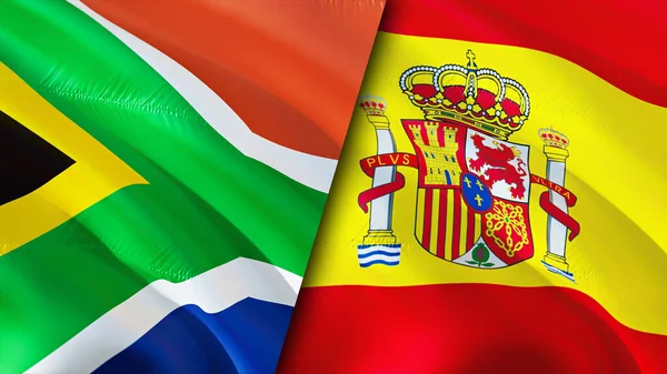 South Africa and Spain flags. 3D Waving flag design. South Africa Spain flag, picture, wallpaper. South Africa vs Spain image,3D rendering. South Africa Spain relations alliance an