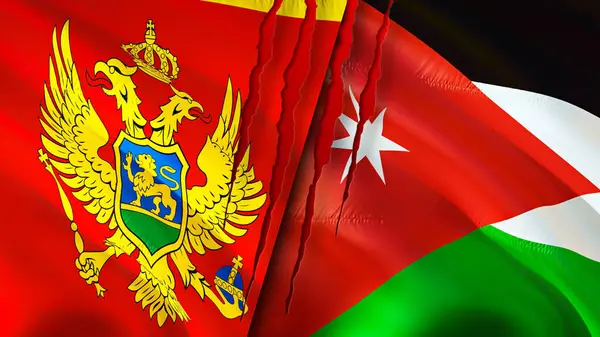 Σημαίες Μαυροβουνίου Και Ιορδανίας Ουλή Κυματιστή Σημαία Τρισδιάστατη Απόδοση Έννοια — Φωτογραφία Αρχείου