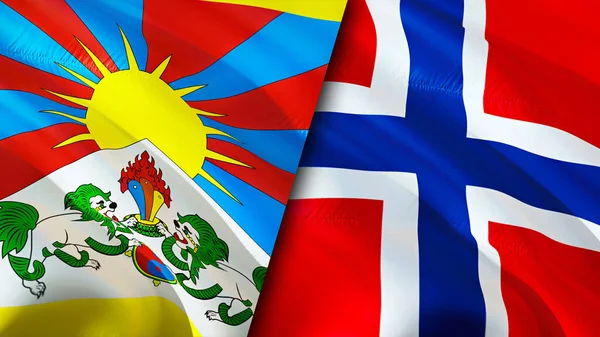 Tibet and Norway flags with scar concept. Waving flag,3D rendering. Tibet and Norway conflict concept. Tibet Norway relations concept. flag of Tibet and Norway crisis,war, attack concep