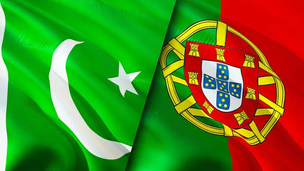 Flaggorna Från Pakistan Och Portugal Viftande Flagga Design Pakistan Portugal — Stockfoto