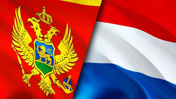 Montenegro and Netherlands flags. 3D Waving flag design. Montenegro Netherlands flag, picture, wallpaper. Montenegro vs Netherlands image,3D rendering. Montenegro Netherlands relations alliance an