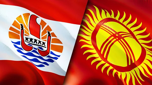 French Polynesia and Kyrgyzstan flags. 3D Waving flag design. French Polynesia Kyrgyzstan flag, picture, wallpaper. French Polynesia vs Kyrgyzstan image,3D rendering. French Polynesia Kyrgyzsta